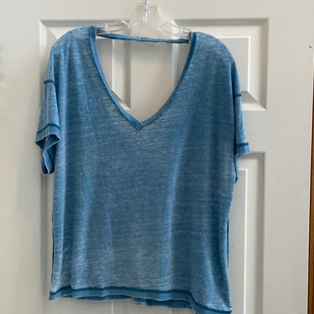 Free People We The Free All Mine Open Back Short Sleeve Tee Blue - Size Small